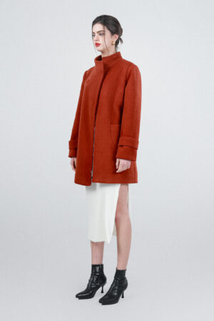 Asymmetric High Collar Felt Coat