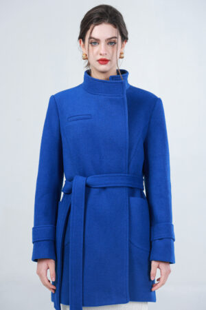 Asymmetric High Collar Felt Coat Cobalt L