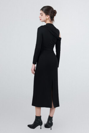 Asymmetric Long Sleeves Cutout Midi Dress 2