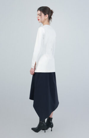 Navy Asymmetrical Hem Skirt