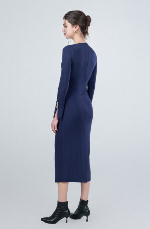 Navy Draped Stretch Midi Dress 3