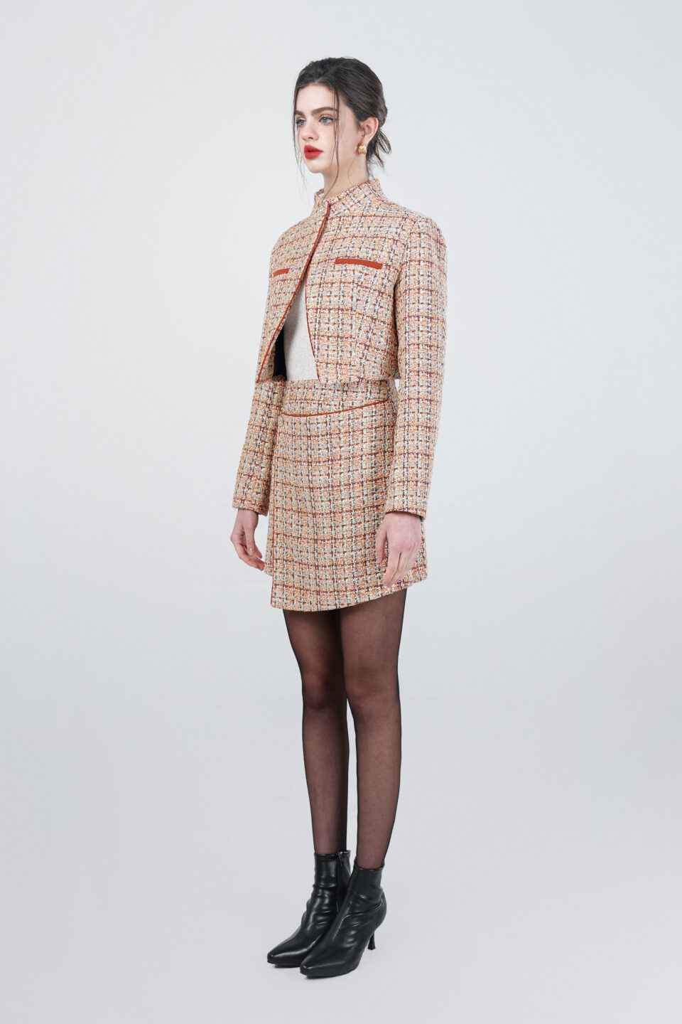 Tweed Cropped Jacket And Skirt Set 2