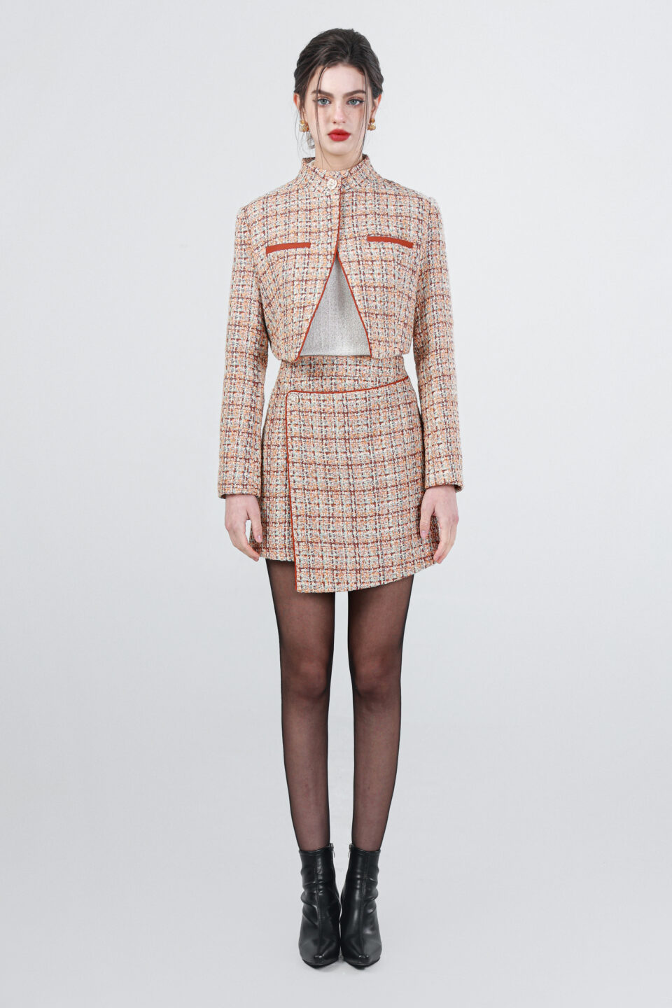 Tweed Cropped Jacket And Skirt Set 3