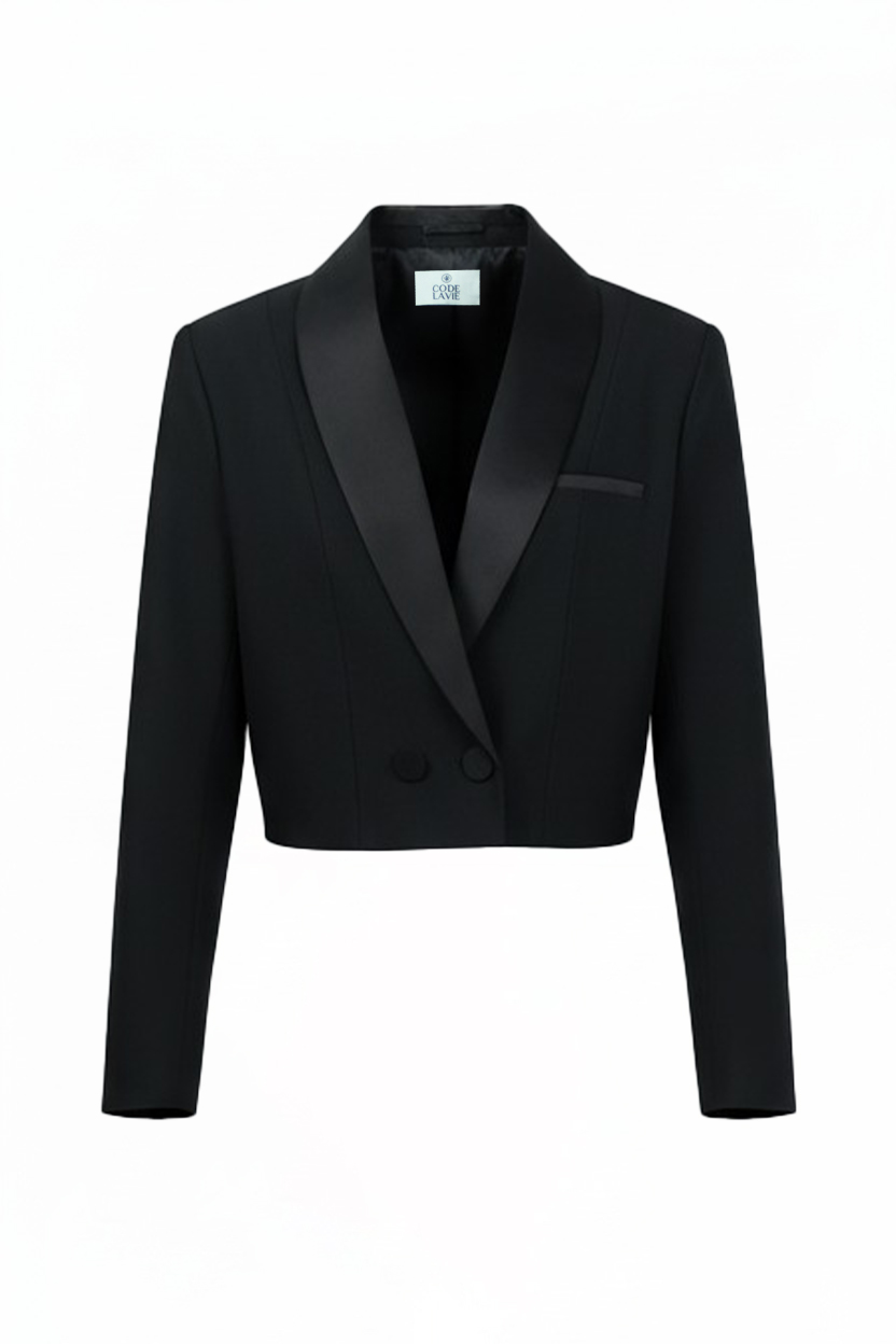 Black Cropped Tuxedo Jacket