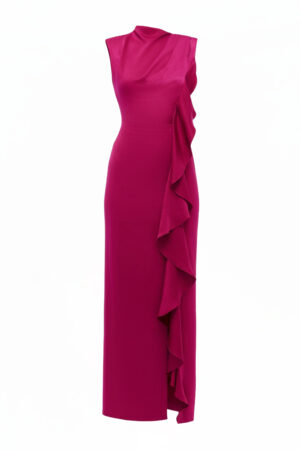 High Neck Fuchsia Evening Gown