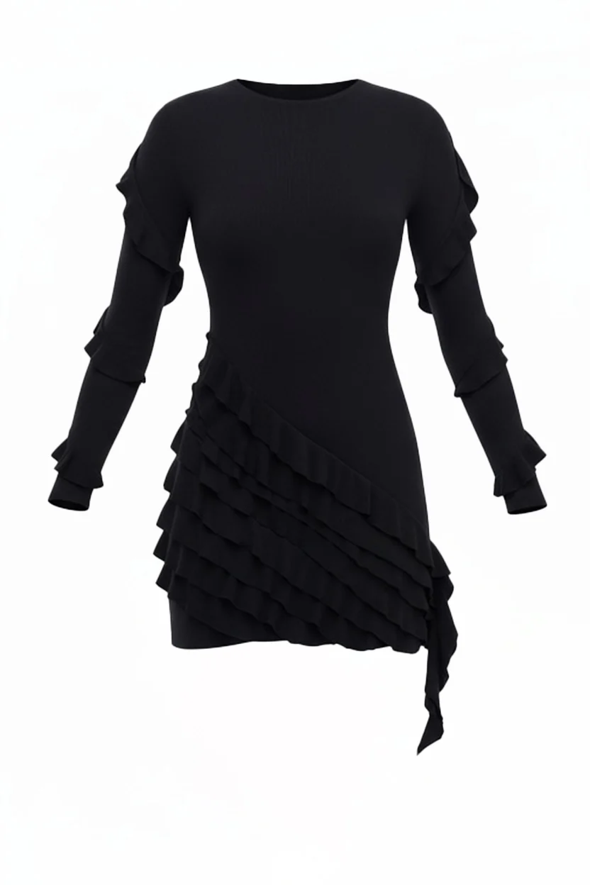 Long-Sleeve Ruffled Mini Dress