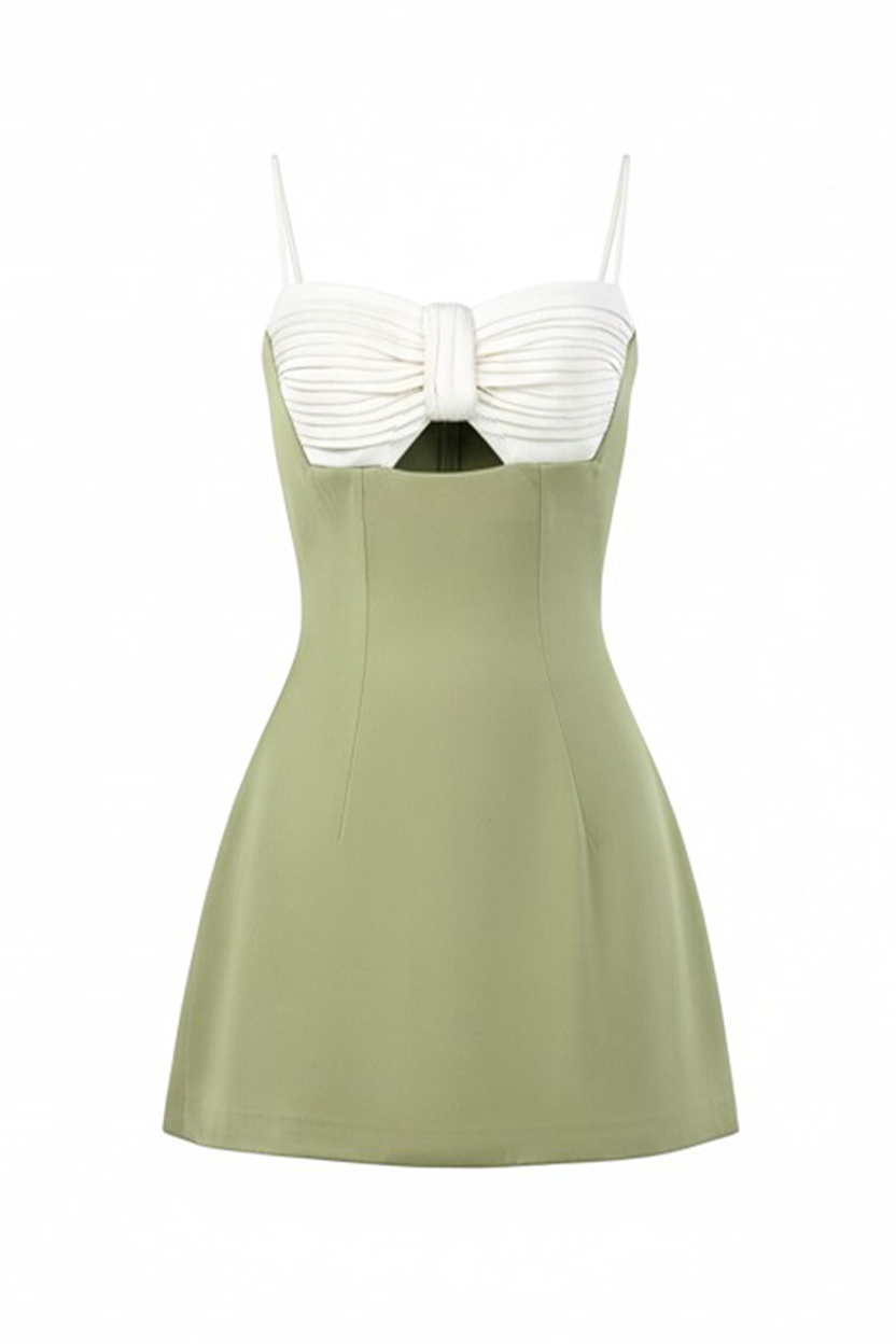 Olive Bow Accent Draped Mini Dress