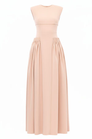 Sleeveless Gathered Long Evening Dress