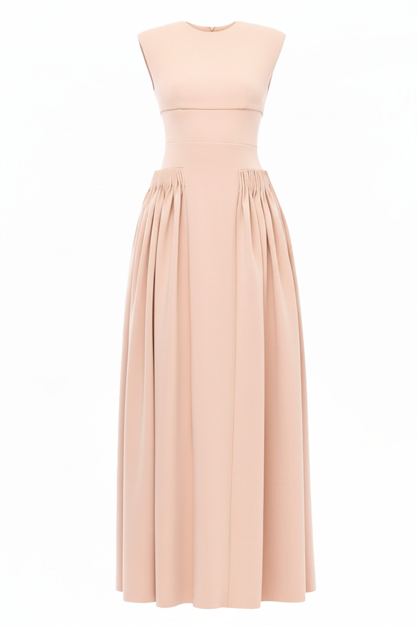 Sleeveless Gathered Long Evening Dress