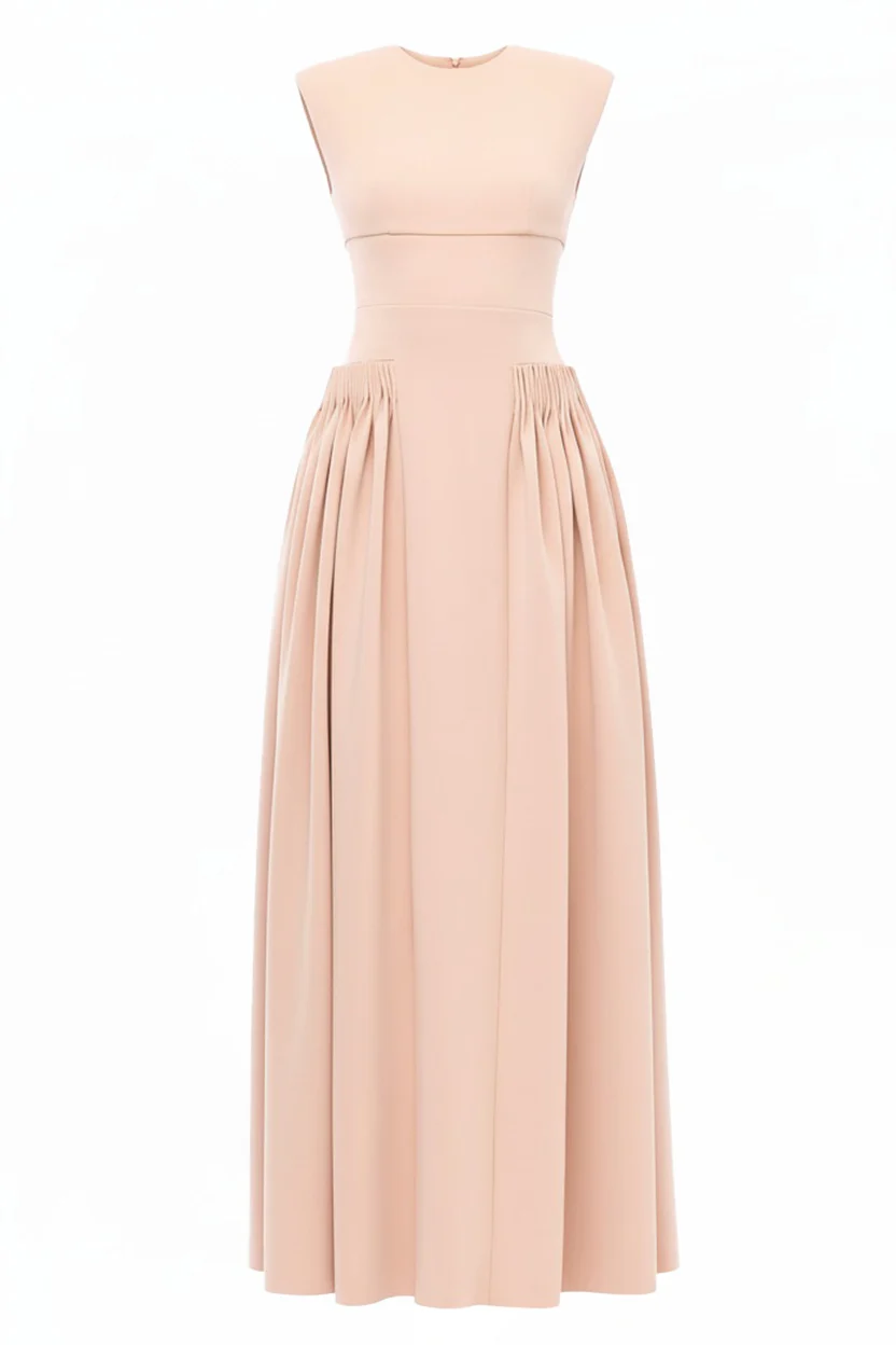 Sleeveless Gathered Long Evening Dress