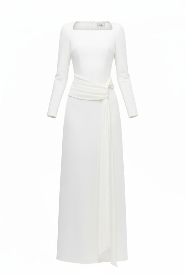 knee length dresses for ladies Louane White Cape-Design Embellished Tulle Maxi Dress, XL / White