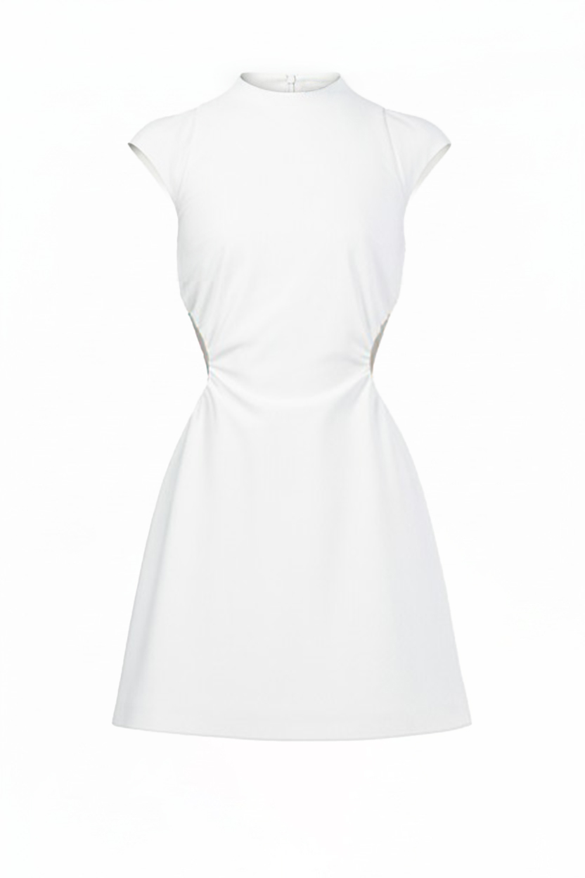 White Cutout Waistline Mini Dress