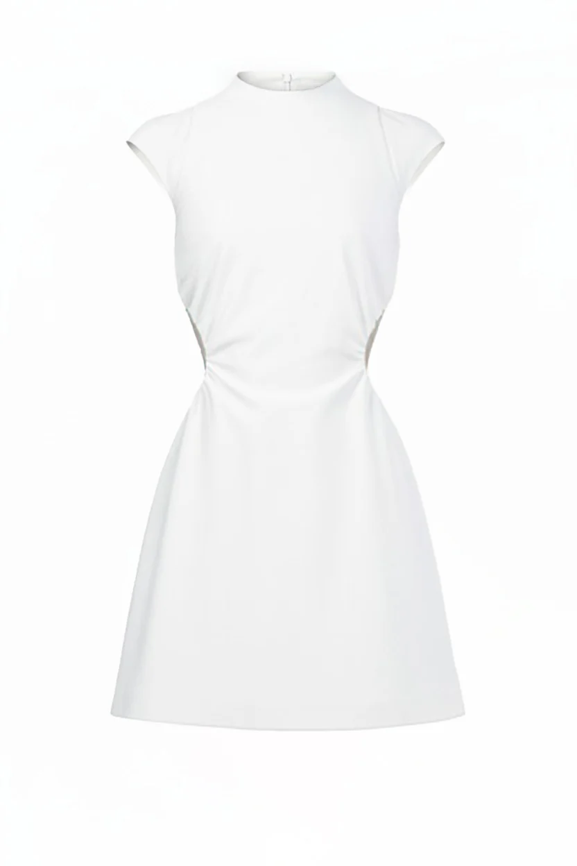 White Cutout Waistline Mini Dress