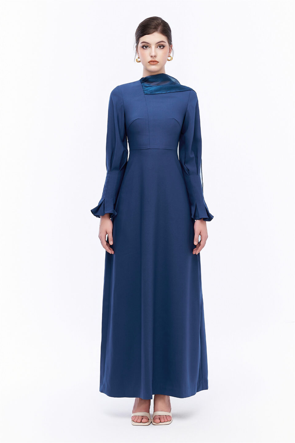 High Neck Flared Sleeve Gown