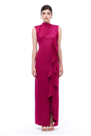 High Neck Fuchsia Evening Gown 3