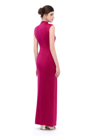 High Neck Fuchsia Evening Gown