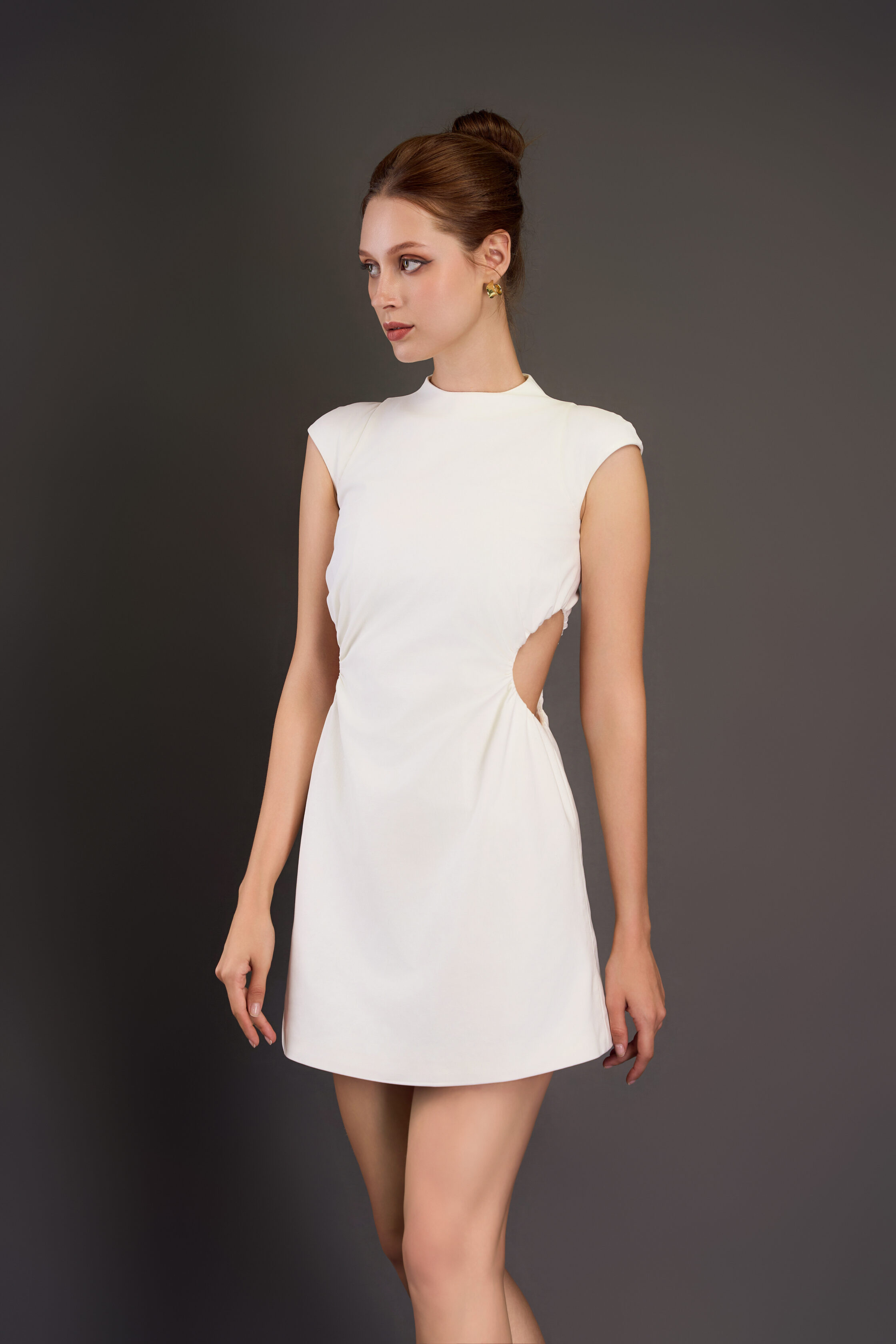 White Cutout Waistline Mini Dress