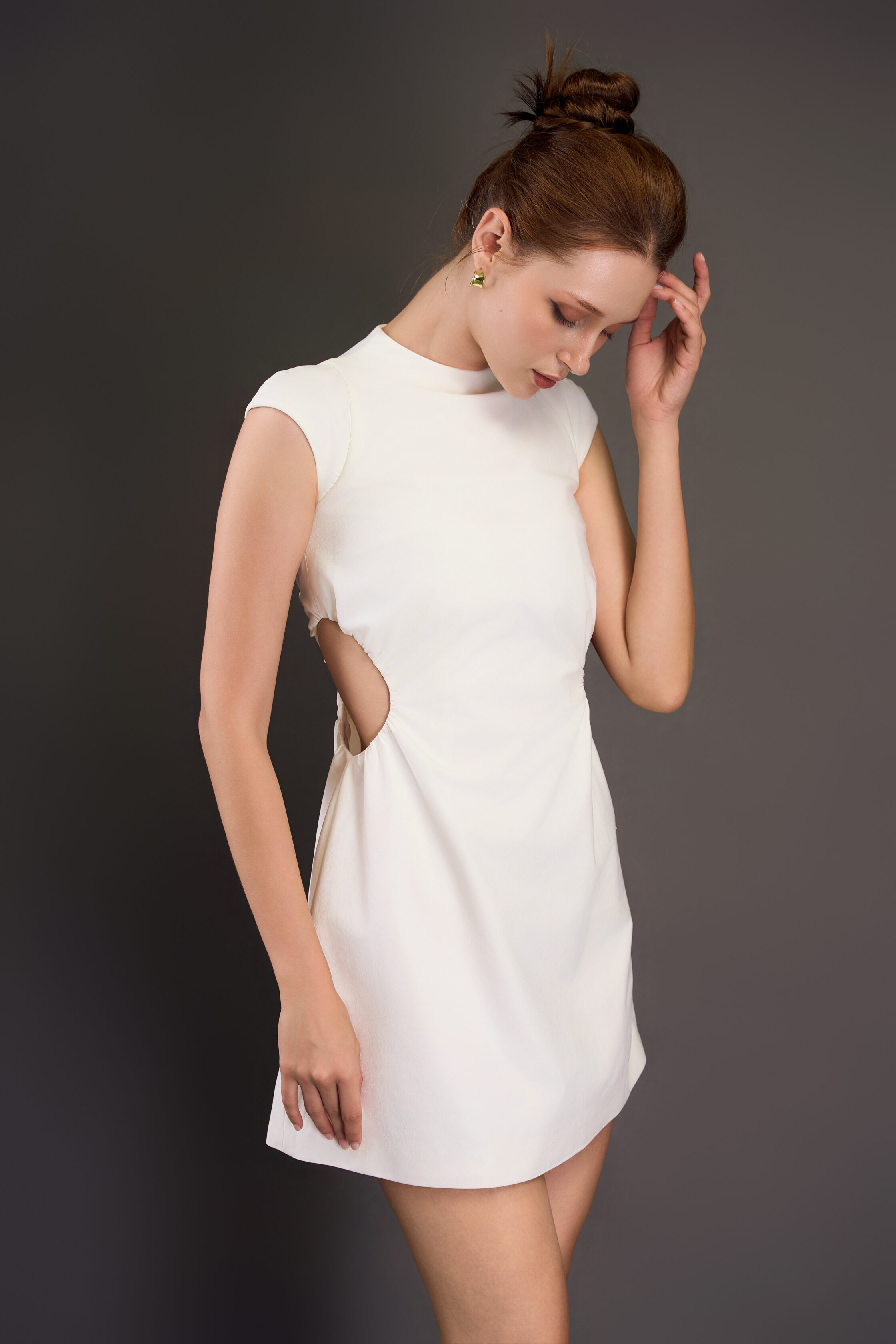 White Cutout Waistline Mini Dress