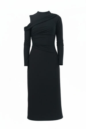 Asymmetric Long Sleeves Cutout Midi DressAsymmetric L