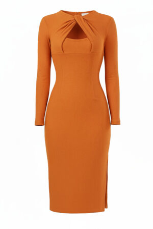 Light Brown Twisted Front Bodycon Dress