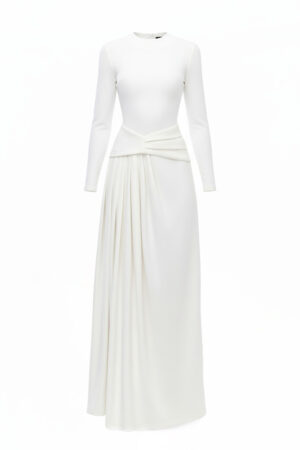 Long Sleeve Draped Waist Maxi Dress