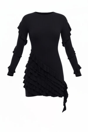 Long-Sleeve Ruffled Mini Dress