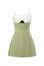 Olive Bow Accent Draped Mini Dress