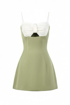 Olive Bow Accent Draped Mini Dress