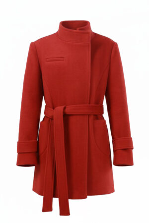 Red Asymmetric High Collar Felt Coat