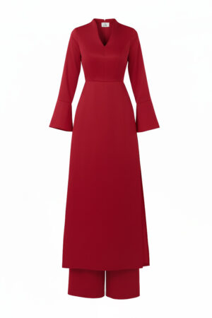 Red Four-Slit Bell Sleeves Ao Dai