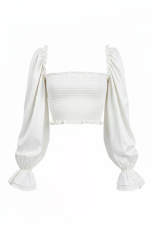 Ruffled Smocked Silk-Blend Crop Top