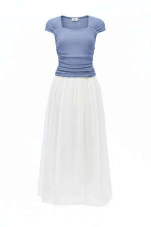 Two-Tone Gathered Bodice Dress