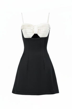 Black Bow Accent Draped Mini Dress