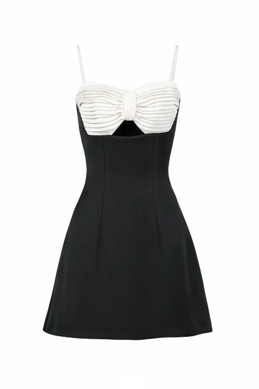 Black Bow Accent Draped Mini Dress - CODE LAVIE | Official Online Store